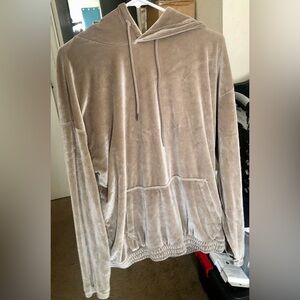 Forever 21 Men's XL Beige Tan Velour (Velvet Feel) Hoodie Sweater